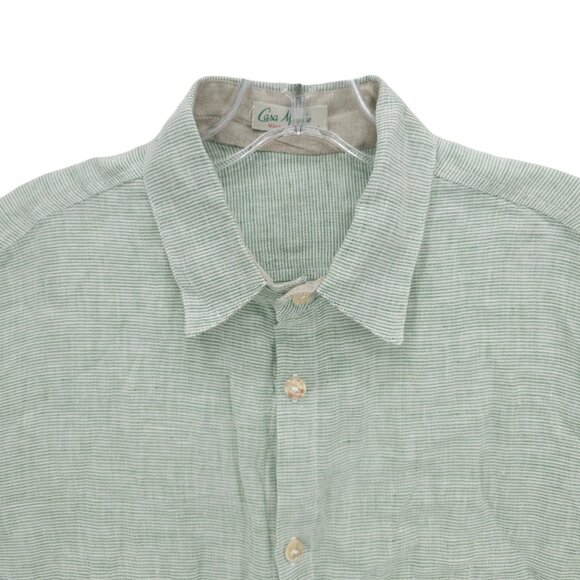 CASA MASTRO Positano 100% Linen Shirt Green Stripe Short Sleeve Size SMALL - Picture 1 of 7